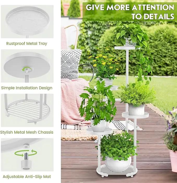 TOSKING 5 Tier Metal Plant Stand Indoor, Plant Shelf, Corner Shelf Flower Pot Stand for Outdoor Plant Stand for Living Room Balcony Garden Patio Bedroom (White, 38in) by GreenHaven Gardens
