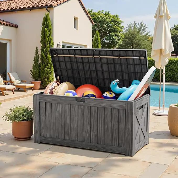 Greesum 120 Gallon Outdoor Storage Box with Lock - Large Resin Deck Box, Reinforced Lid for Garden, Patio, Lawn, Gray by GreenHaven Gardens