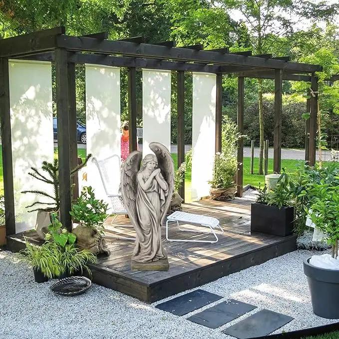 Outdoor Statues Angel Décor Garden Statue - 34 inch Large Garden Angels Outdoor Religious Statues Catholic Resin Concrete Finish Yard Patio Deck Home Entryway Hallway Sculpture 13.7 * 9.8 * 34 Inch