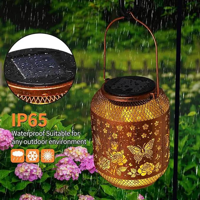 2 Pack Butterfly Solar Lanterns Outdoor Waterproof Rose Garden Decor Gifts for Women Mom Grandma Hanging Solar Lights Metal Lantern Decoration Outside for Yard, Patio, Backyard, Porch by GreenHaven Gardens