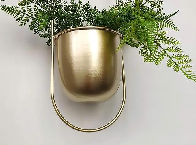 Boho Gold Metal Plant Hanger,Metal Wall and Ceiling Hanging Planter, Modern Planter, Mid Century Flower Pot Plant Holder, Minimalist Planter for Indoor Outdoor Home Decor by GreenHaven Gardens