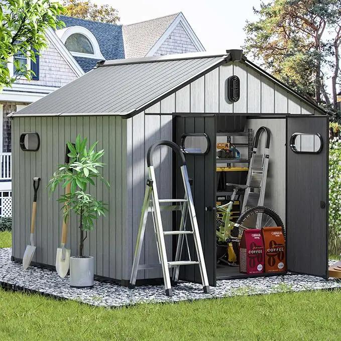 Aoxun 10X8FT Outdoor Shed with Floor, Resin Storage Shed with Lockable Door, Garden Utility Tool Shed Storage House for Backyard, Patio, Lawn by GreenHaven Gardens
