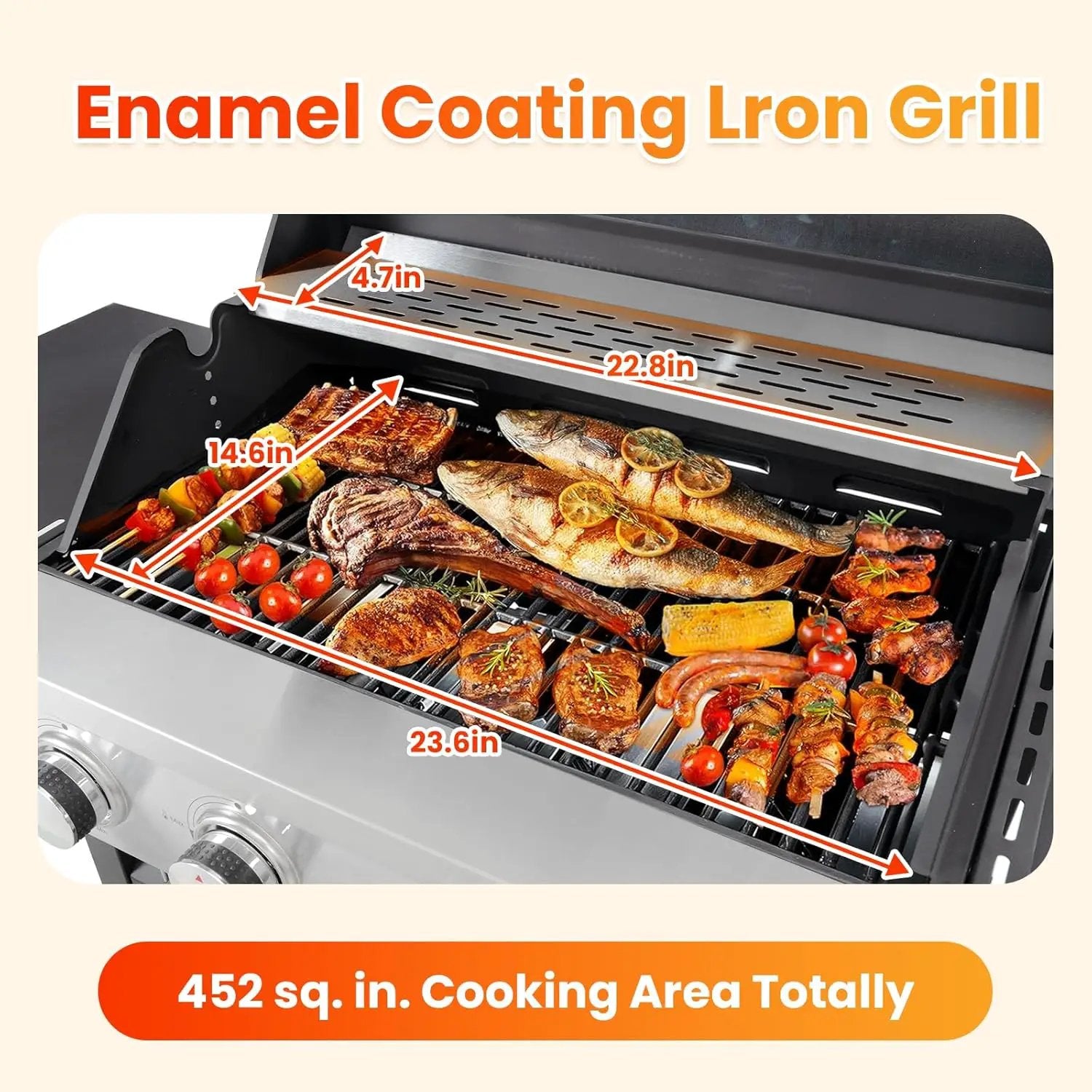 4-Burner Propane Gas BBQ Grill with Side Burner, Porcelain-Enameled Cast Iron Grates and Grills Cover, 51,000 BTU Stainless Steel Grill for Outdoor Camping Barbecue Grilling Backyard Cooking by GreenHaven Gardens