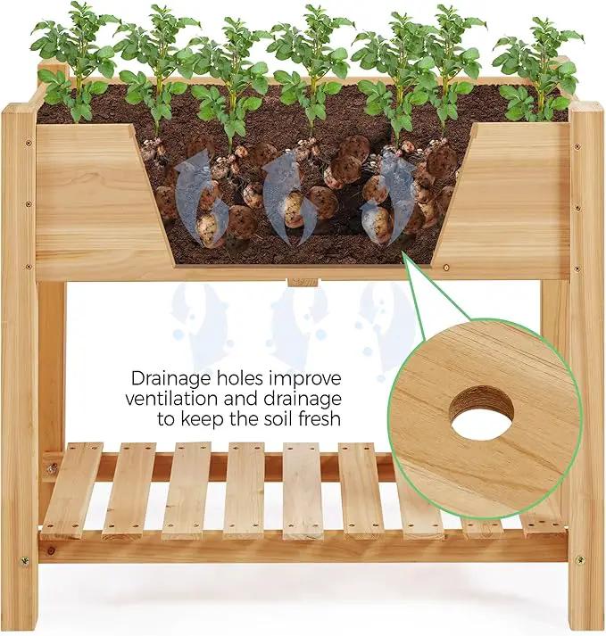 Yaheetech 34x18x30in Horticulture Raised Garden Bed Planter Box with Legs & Storage Shelf Wooden Elevated Vegetable Growing Bed for Flowers, Plants, Backyard, Patio, Balcony, Light Brown by GreenHaven Gardens