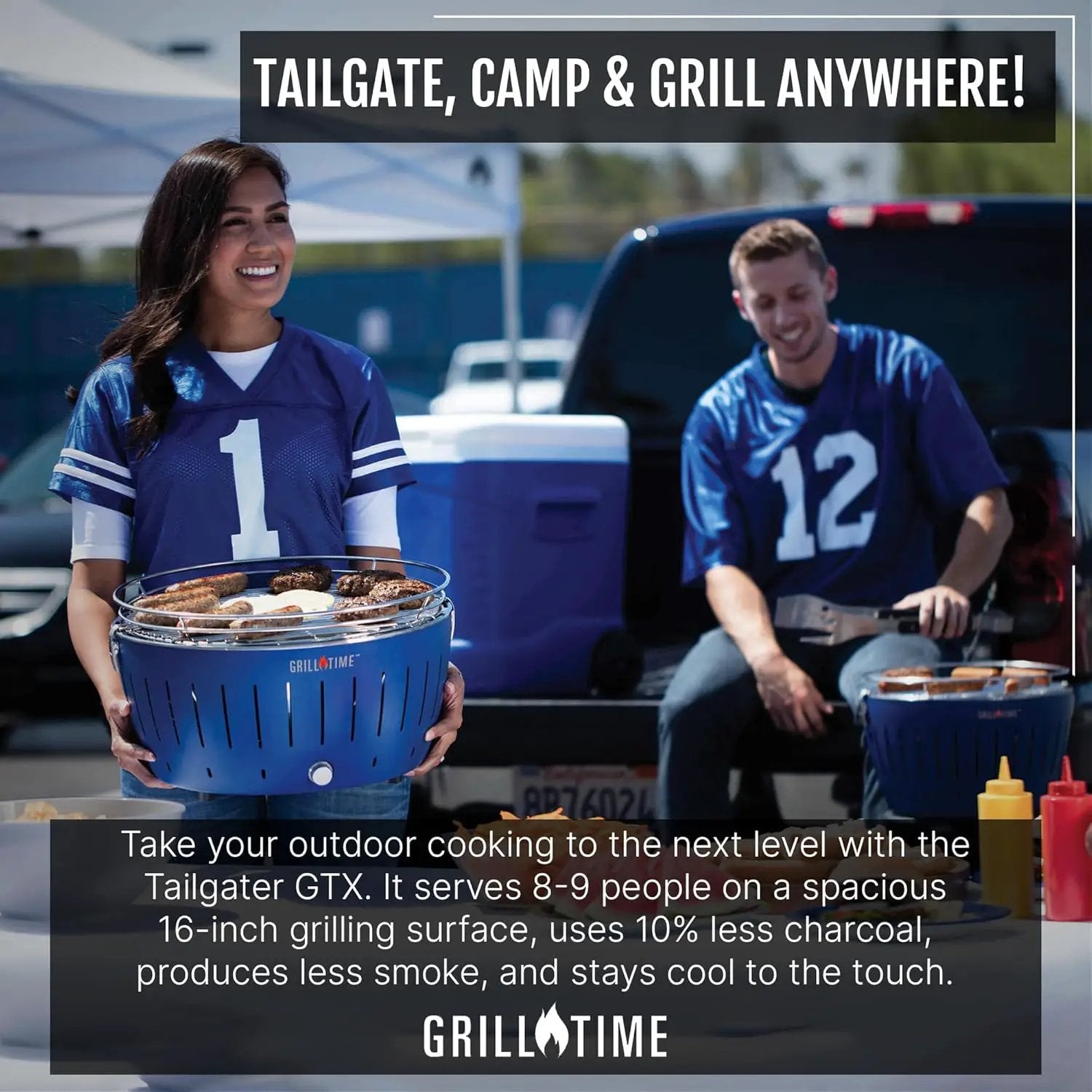 GrillTime Tailgater GTX Portable Charcoal Grill 16 Inch - Smokeless Tabletop Grill for Camping, Tailgate Parties, Beach BBQ, Travel - Blue by GreenHaven Gardens