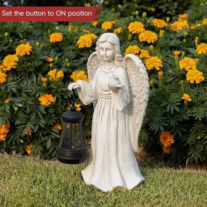 Solar Garden Statues Outdoor Décor,Angel Outdoor Statues with Lantern,Resin Garden Sculptures & Statues Garden Decor for Outside Patio Lawn Women Mom Gift (Angel with Lantern) by GreenHaven Gardens