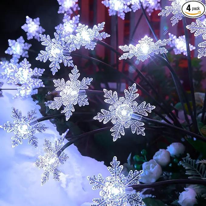 Brightown Christmas Pathway Lights - 4 Pack 48 LED Snowflake Outdoor Lights With 2 Modes, Waterproof Solar Firefly Decoration for Yard, Cool White by GreenHaven Gardens
