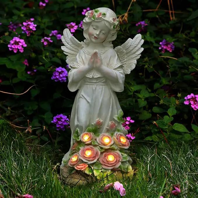 Garden Decor Angel Statue, Outdoor Patio Garden Sculptures & Statues, Solar Yard Decorations Lawn Ornaments Figurines for Outside by GreenHaven Gardens