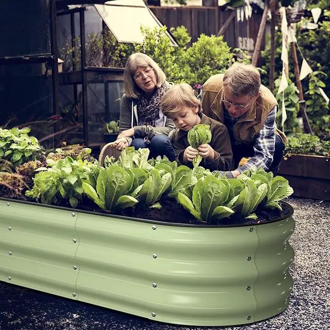 Raised Garden Bed Kit, 5x2x1 ft Galvanized Planter Box Outdoor with Safety Edging, Large Metal Raised Beds for Gardening Vegetables Flower Fruits (Avocado Green) by GreenHaven Gardens