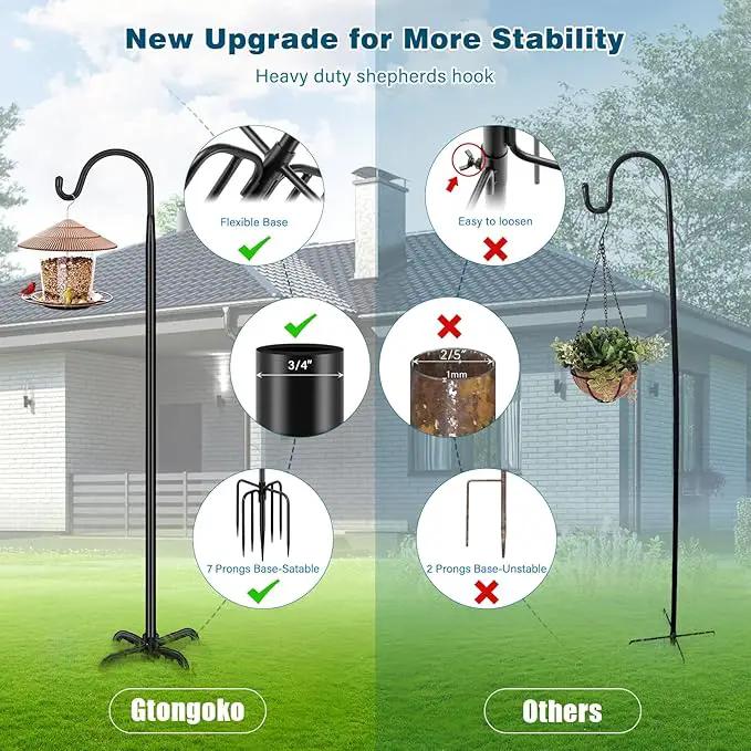 Gtongoko 92 Inch 2 Pack Bird Feeder Poles for Outdoors Heavy Duty, Shepherds Hooks for Outdoor, Hummingbird Feeder Stand, Adjustable Hanger for Plant, Lights, Lanterns Wedding Decor with 7 Prongs Base by GreenHaven Gardens