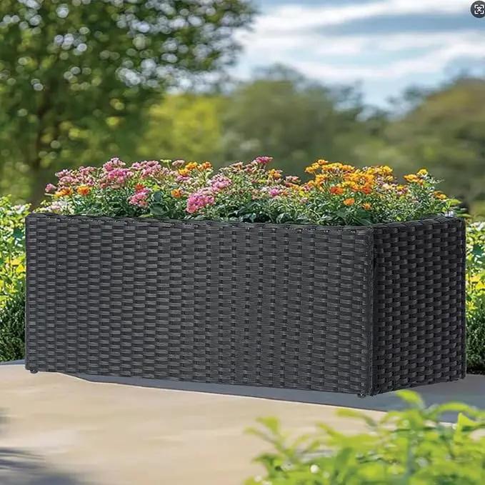 LEWIS&WAYNE Large Rectangular Block Planter Box Handmade Wicker Tall Planters for Outdoor Plants with Removable Liners Modern Planter for Indoor Outdoor Patio Deck - Black, 36''x12''x16'' by GreenHaven Gardens