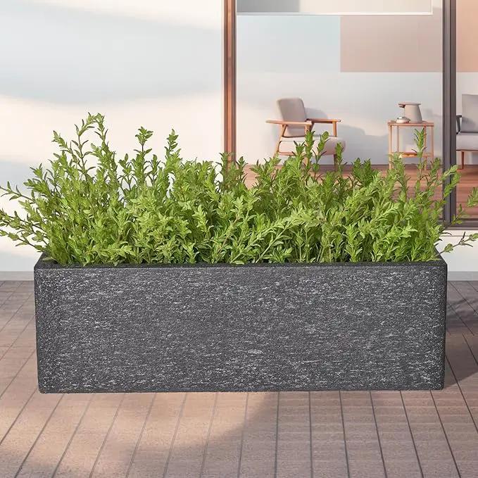 24 Inch Rectangular Concrete Planter,Durable All-Weather Use with Drainage Holes,Large Rectangular Planter for Outdoor Indoor Plants by GreenHaven Gardens