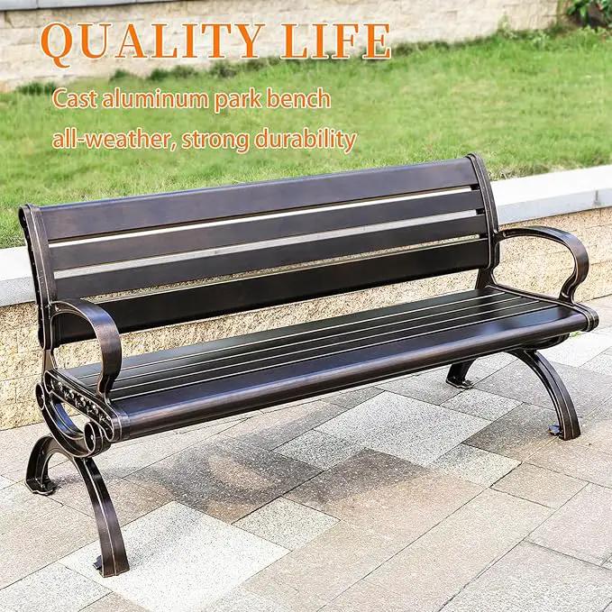 Outdoor Bench Chair Cast Aluminum Garden Bench Patio Bench All-Weather Park Bench for Backyard Porch Lawn (150cm Armless Park Bench) by GreenHaven Gardens
