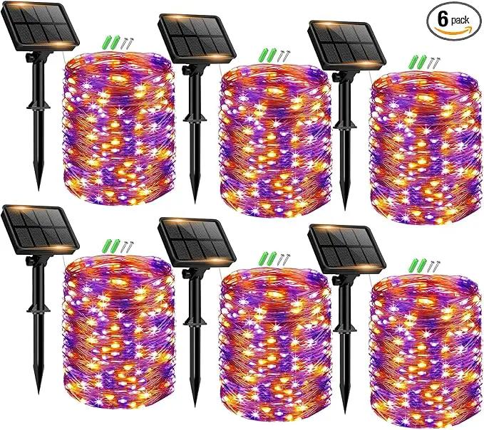6 Pack Solar Fairy Lights for Outside Waterproof, 49FT/15M 150LED Solar String Lights Outdoor 8 Modes Solar Twinkle Lights for Garden Yard Halloween Decor, Orange-Purple by GreenHaven Gardens