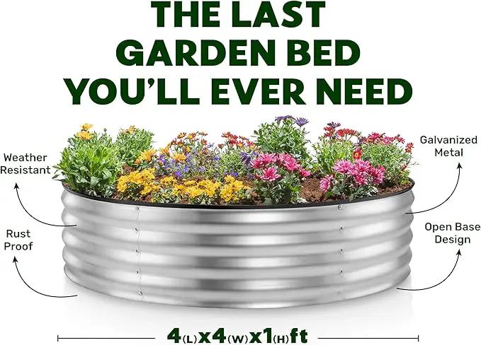 Round Galvanized Raised Garden Bed // 4×4×1 ft (2-Pack) Galvanized Raised Garden Beds Outdoor for Gardening, Vegetables, Flowers // Patented Tool-Free Design Round Planter (Silver) by GreenHaven Gardens