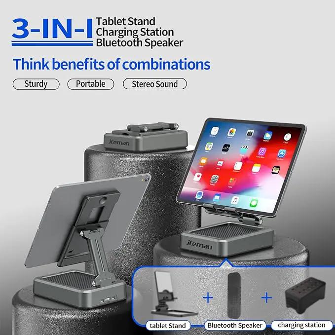 Jteman Wireless Bluetooth Speaker Tablet Stand, Adjustable with Bluetooth Speakers,Gifts for Women Men,Kitchen Gadget for Men,Compatible with Phones and Tablet (4.0-12.9'') - Graphite by GreenHaven Gardens