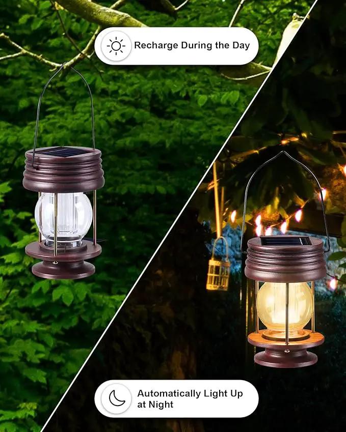 4 Pack Hanging Solar Lanterns Waterproof Lights Powered Led Decorative Landscape Light Table Lamp with Design for Patio, Garden, Yard, and Pathway Decor, Warm by GreenHaven Gardens