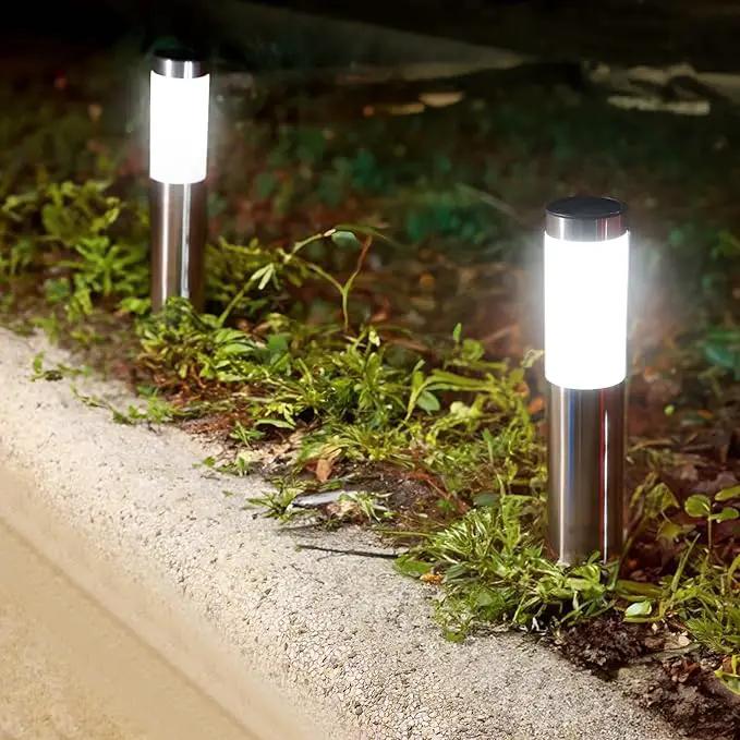 TECHKO Stainless Steel Outdoor Solar Bollard Path Lights (2-Pack), Solar Cylinder Pathway Lights (Stainless Steel) by GreenHaven Gardens