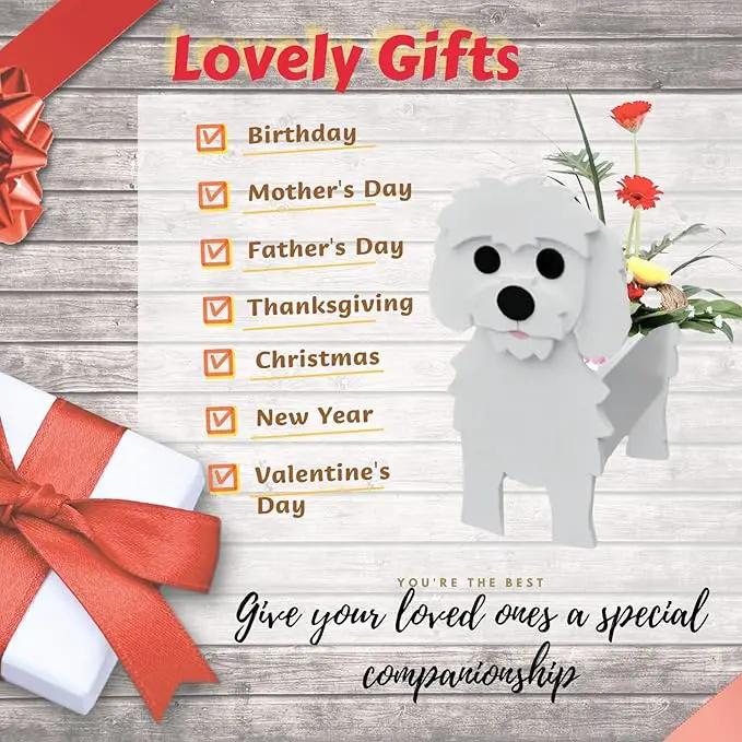 Maltese Dog Planter Plant Pots,Cute Garden Dog Flower Planter,Dog Planters Birthday Gifts for Women,Office,Indoor/Outdoor Decor（9.45 * 7.36 * 13.39in） by GreenHaven Gardens