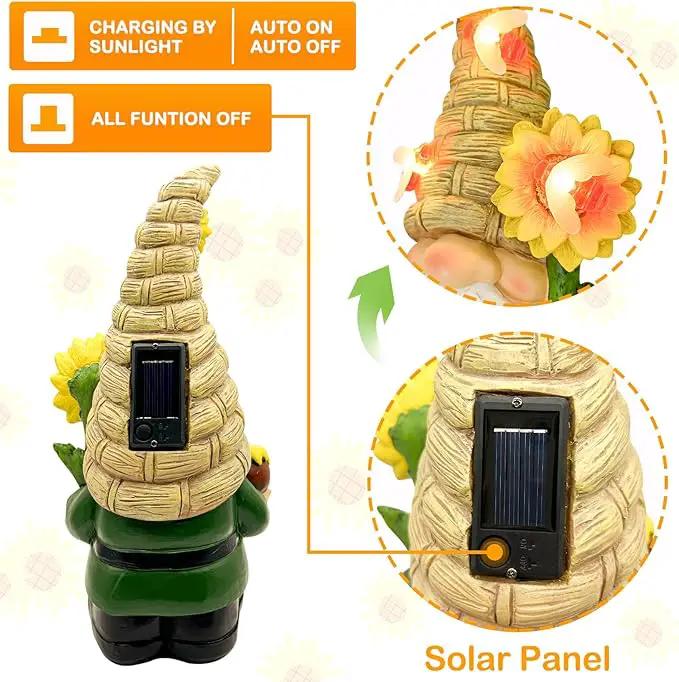 Uniboho Garden Gnome Statue Outdoor Garden Decor Large Resin Sunflower Gnome Holding Honey Jar with Solar Bee Lights for Garden Yard Decorations Patio Lawn Outside Porch Lawn Decor Gnomes Gifts 12" by GreenHaven Gardens