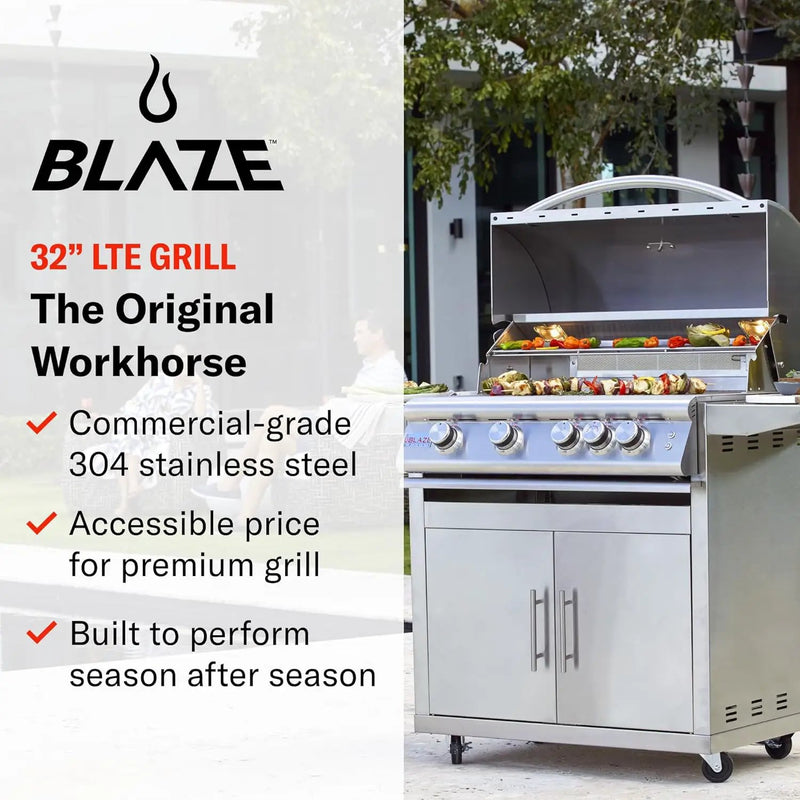 Blaze Outdoor Grill | 32-Inch Stainless Steel Propane BBQ Grill | 4 Burner Barbecue | Premium Outdoor Kitchen Grilling | Rear Infrared Burner & Grill Lights | BLZ-4LTE2-LP by GreenHaven Gardens