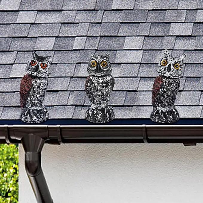 Hausse 3 Pack Bird Scarecrow Fake Horned Owl Decoy, Rotating Head Plastic Owl Bird Deterrents, Nature Enemy Horned Pest Repellent for Outdoor Garden by GreenHaven Gardens