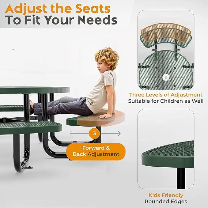 Metal Picnic Tables for Kids for Outdoors with Umbrella Hole - Coated Steel Heavy Duty Commercial Grade Table with Adjustable Seats (Green, 38 in, Kids, Expanded Steel) by GreenHaven Gardens