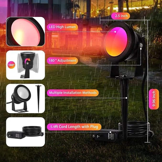 Spotlight Outdoor Control with Smart APP, 2 Pack 15W RGBW Landscape Lighting, Dimmable Color Changing IP67 Waterproof Spot Light Warm Flood Light for House Pathway Garden Yard Tree by GreenHaven Gardens