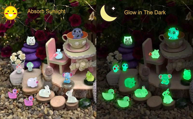 Luminous Mini Resin Animals 100 Pcs Tiny Animals Mini Ducks Owls Tiny Frogs Pandas Dinosaurs Small Birds Elephants Little Rabbits Glow in The Dark Garden Miniatures Fairy Garden Accessories by GreenHaven Gardens