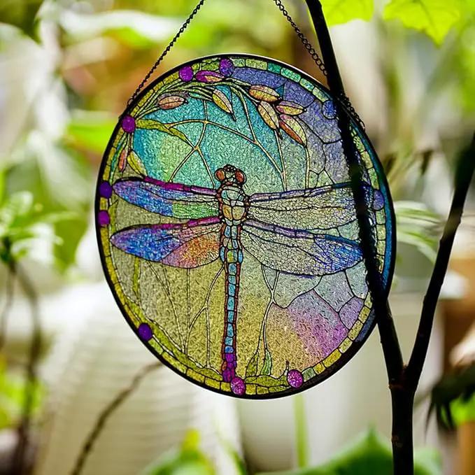 Hanging Stained Glass for Windows,20cm/7.87inch Dragonfly Hand-Painted Sun Catcher Garden Hangings Christmas Mother's Day, Valentine's Day Ornaments Festival Gift (C Style) by GreenHaven Gardens