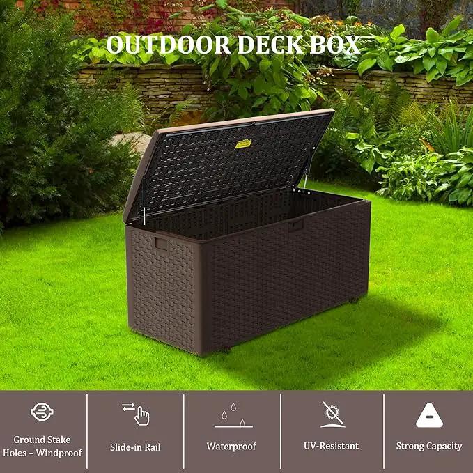180 Gallon Pro Outdoor Storage Box Waterproof Lockable Resin Deck Box Large, Patio Storage Bin for Pool Accessories Cushion Furniture, Garden Tools, UV-Resistant Outside Delivery Brown by GreenHaven Gardens