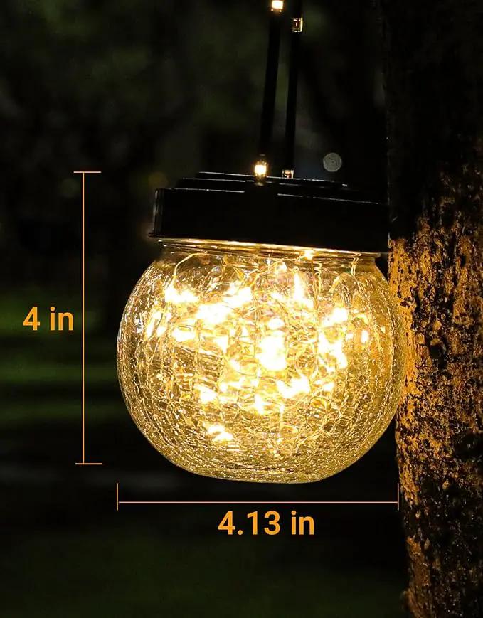 Solar Lantern Solar Lights Outdoor Waterproof 2-Pack, Solar Powered Hanging Lights Cracked Glass Hanging Globes for Christmas Decoration, Shepherd Hook, Garden Tree Ornaments by GreenHaven Gardens