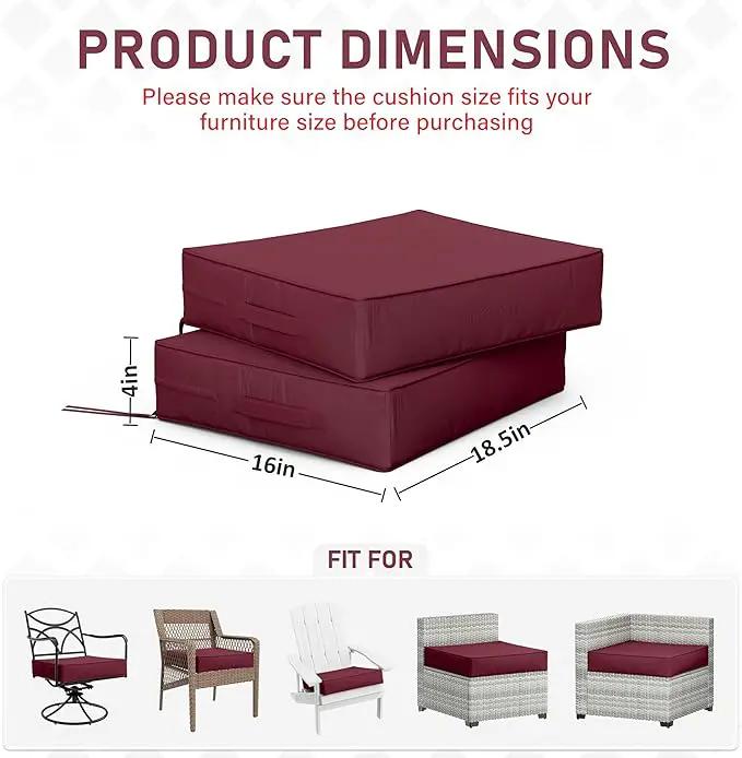 Patio Chair Cushions 18.5 X 16 X 4 Inch Waterproof Outdoor Seat Cushions for Patio Furniture, Outdoor Sofa Couch Pads with Ties & Handle, Set of 2, Burgundy by GreenHaven Gardens