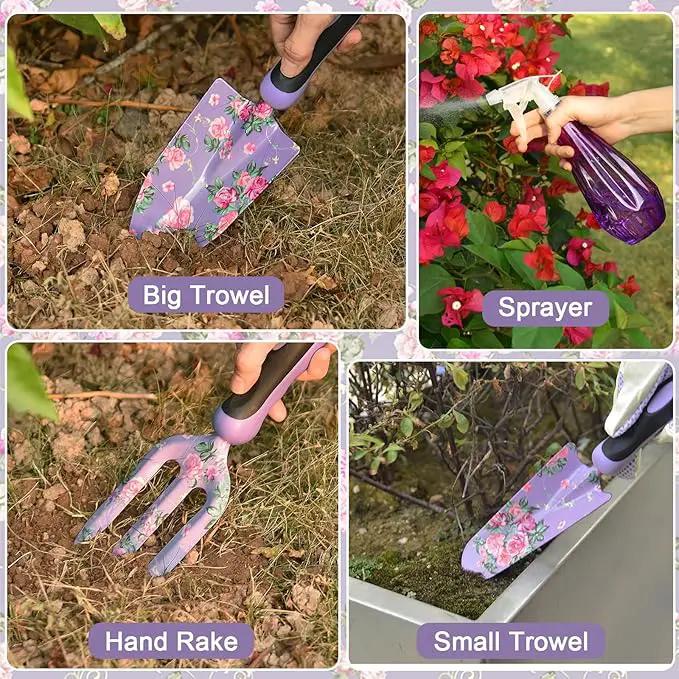 Gardening Tools, WisaKey 10 Piece Heavy Duty Purple Garden Tools Set with Non-Slip Ergonomic Handle, Durable Fashion Garden Tool Organizer HandBag, Ideal Gardening Hand Tools Gardening Gifts for Women by GreenHaven Gardens
