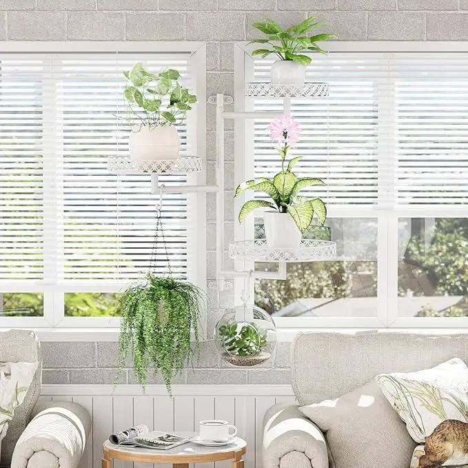 OVICAR Rotating Window Plant Shelves - Indoor Wall Plant Stand 3-Tier Floral Metal Window Shelf Holder for Multiple Plants with Hanging Hooks Home Decor White by GreenHaven Gardens