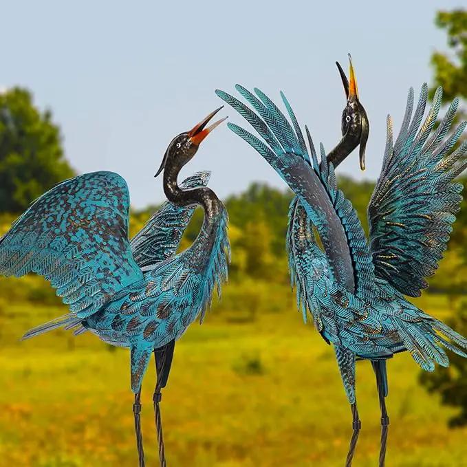 Natelf Garden Crane Sculptures & Statues, Blue Heron Decor Outdoor Large Bird Yard Art, Standing Metal Herons Lawn Ornaments for Home Patio Porch Backyard Decorations(Set of 2) by GreenHaven Gardens