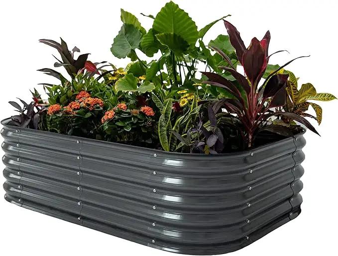 Vego garden Aluzinc Raised Garden Bed Kits, 17" Tall 6 in 1 Modular Metal Raised Planter Bed for Vegetables Flowers Patio Ground Planter Box-Modern Gray by GreenHaven Gardens