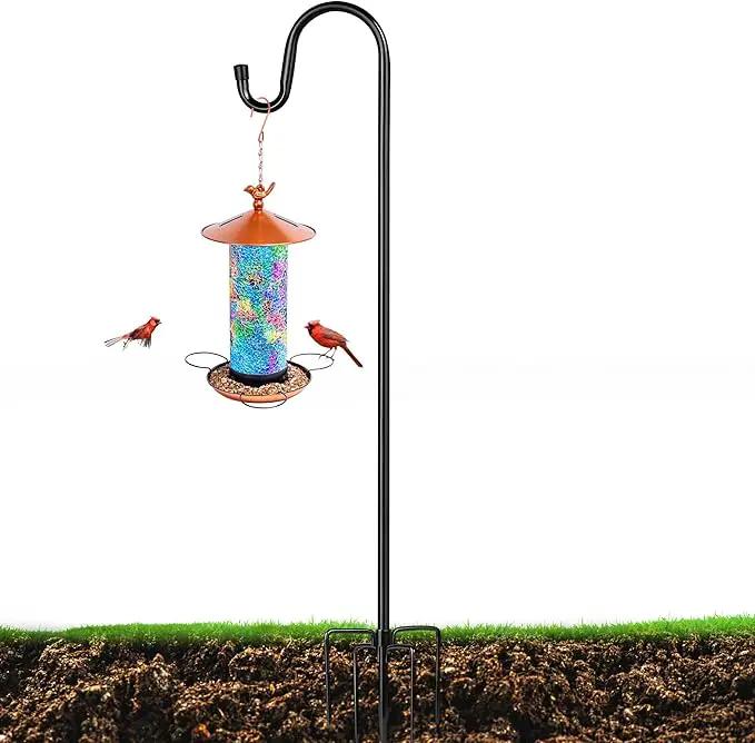 XDW-GIFTS Bird Feeder Pole for Outdoor, 92 Inch Shepherds Hooks Heavy Duty Garden Pole for Hanging Plant Basket, Solar Light Lanterns, Garden Plant Hanger Stands with 5 Base Prongs by GreenHaven Gardens
