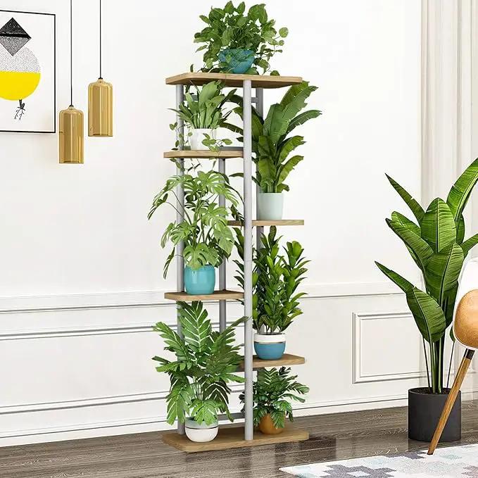 LINZINAR Plant Stand 6 Tier 7 Potted Multiple Flower Pot Holder Shelf Indoor Outdoor Planter Display Shelving for Patio Garden Corner Balcony Living Room (6 Tier-7 Potted, White) by GreenHaven Gardens