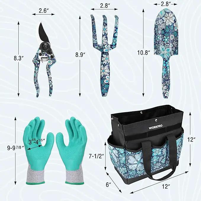 WORKPRO 5PCS Garden Tool Set, Aluminum Heavy Duty Gardening Tool Set with Garden Tool Bag, Outdoor Garden Hand Tools, Floral Blue by GreenHaven Gardens