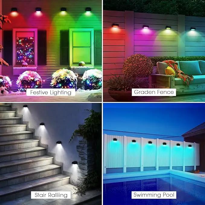 Solar Step Lights Outdoor Waterproof, 4 Pack RGB & 7 RGB Outdoor Solar Lights for Fence with 2 Lighting Modes, Solar Powered Deck Lights for Step Stairs Garden Yard by GreenHaven Gardens