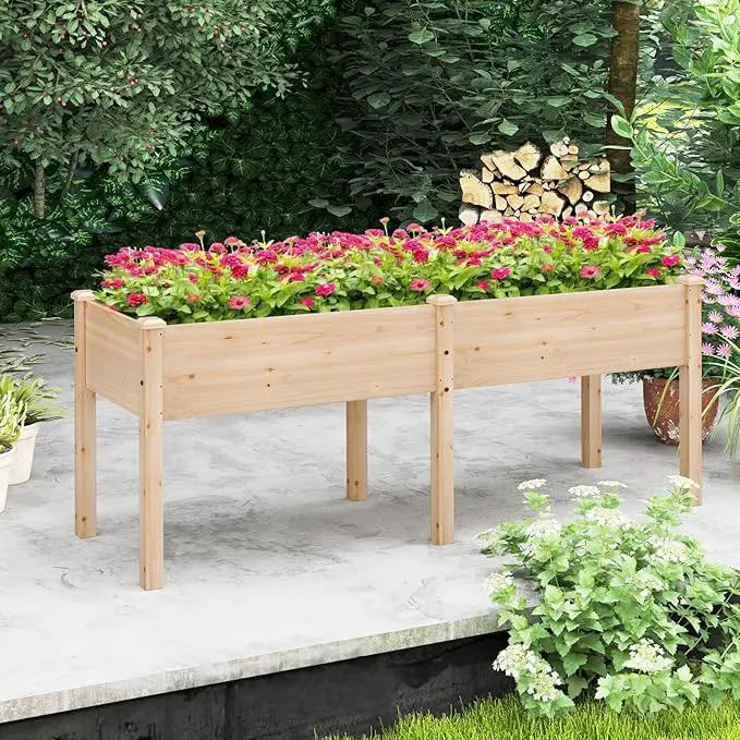 Giantex Raised Garden Bed, Elevated Wood Planter Box with Drain Hole, Gardening Planter Raised Bed for Planting Vegetables Flowers Succulents Herbs,73" Lx23 Wx30 H by GreenHaven Gardens