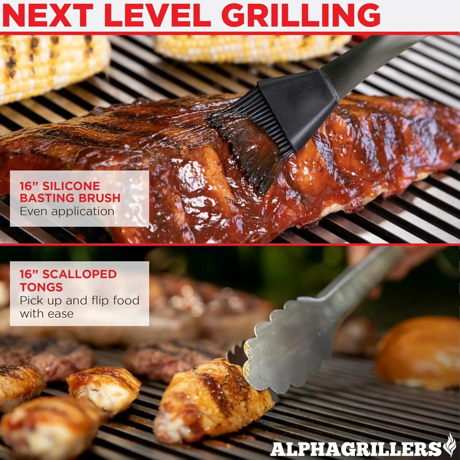 Alpha Grillers Grilling Accessories - BBQ Accessories Grill Gifts for Men Dad Him Husband Son Boyfriend Birthday - Barbecue Grilling Tools Utensils Set with Spatula, Fork, Brush, Tongs Kit by GreenHaven Gardens