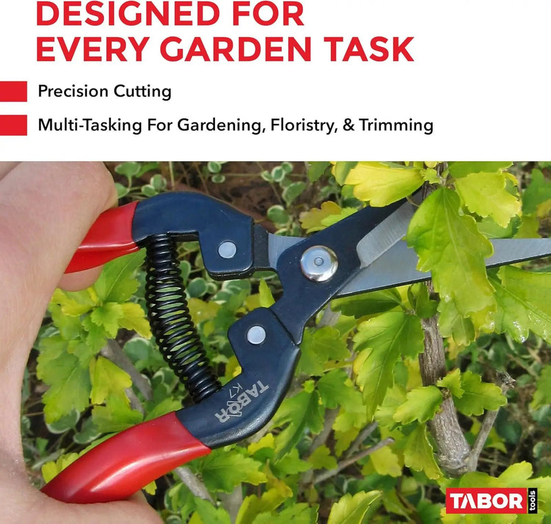 TABOR TOOLS K7A Straight Pruning Shears with Carbon Steel Blades, Florist Scissors, Multi-Tasking Garden Snips for Arranging Flowers, Trimming Plants and Harvesting Herbs, Fruits or Vegetables. by GreenHaven Gardens
