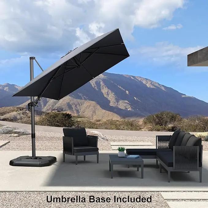 PURPLE LEAF 8.2' X 11.5' Tilting Patio Umbrella with Base Outdoor Cantilever Swivel Rectangle Umbrella Aluminum Offset Umbrella with 360-degree Rotation for Garden Deck Pool Patio Grey by GreenHaven Gardens