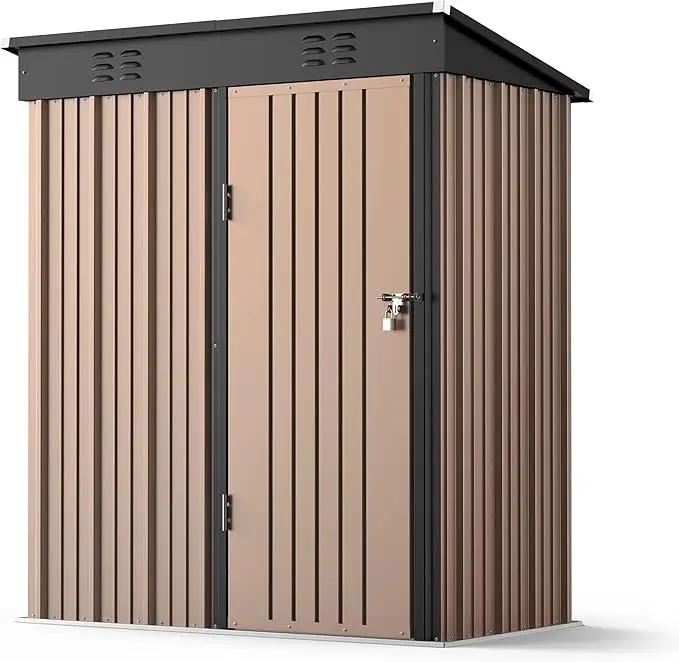 Gizoon 5' x 3' Outdoor Storage Shed with Singe Lockable Door,Galvanized Metal Shed with Air Vent Suitable for The Garden,Tiny House Storage Sheds Outdoor for Backyard Patio Lawn-Brown by GreenHaven Gardens