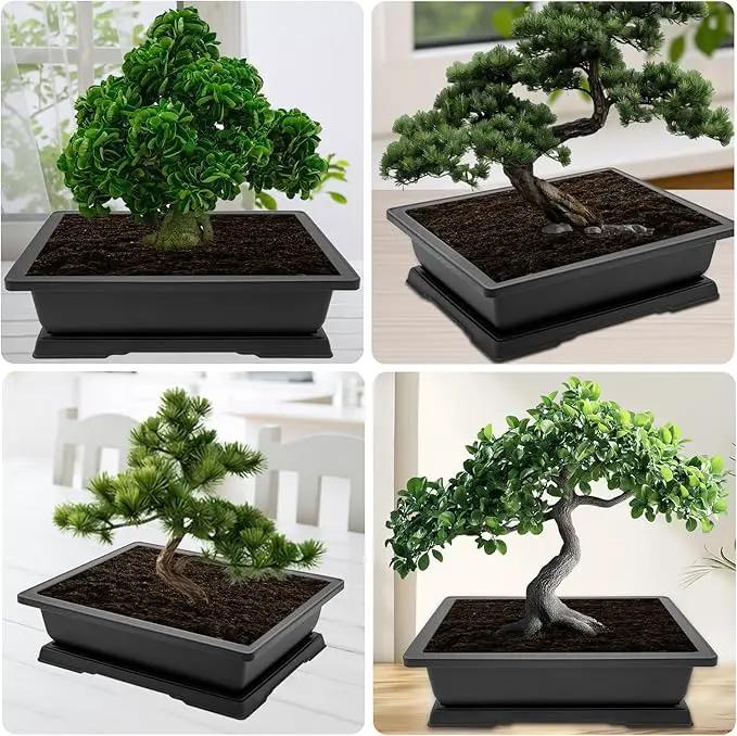 GROWNEER Large Bonsai Training Pots 3 Packs 14 Inch with Drainage Humidity Trays, Bonsai Tree Starter Kits with 1 Repotting Mat, Growing Rectangle Planter for Garden Yard Office Indoor Outdoor by GreenHaven Gardens