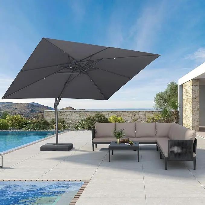PURPLE LEAF 9' X 12' Left-right Tilting Outdoor Patio Umbrella Swivel Offset Cantilever Heavy Duty Rectangle Aluminum Umbrella with UV Resistant for Deck Pool Patio Backyard, Graphite Grey by GreenHaven Gardens