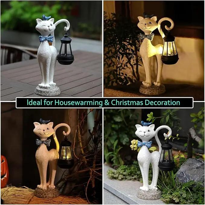 Solar Outdoor Garden Statues Light,Cat Figurines with Cute Birds Garden Sculpture Decor, Unique Christmas Gifts for Women, Men or Daughter, Housewarming Gifts and Yard Decoration by GreenHaven Gardens