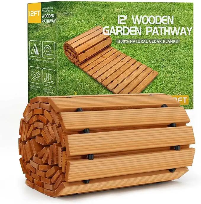RELIANCER 12' Wooden Garden Pathway,Outdoor Roll Out Cedar Straight Walkway,Patio Path Decorative Garden Boardwalk Walkways,Weather-Resistant Roll Up Beach Wood Road Floor,Wedding Party Pathways by GreenHaven Gardens